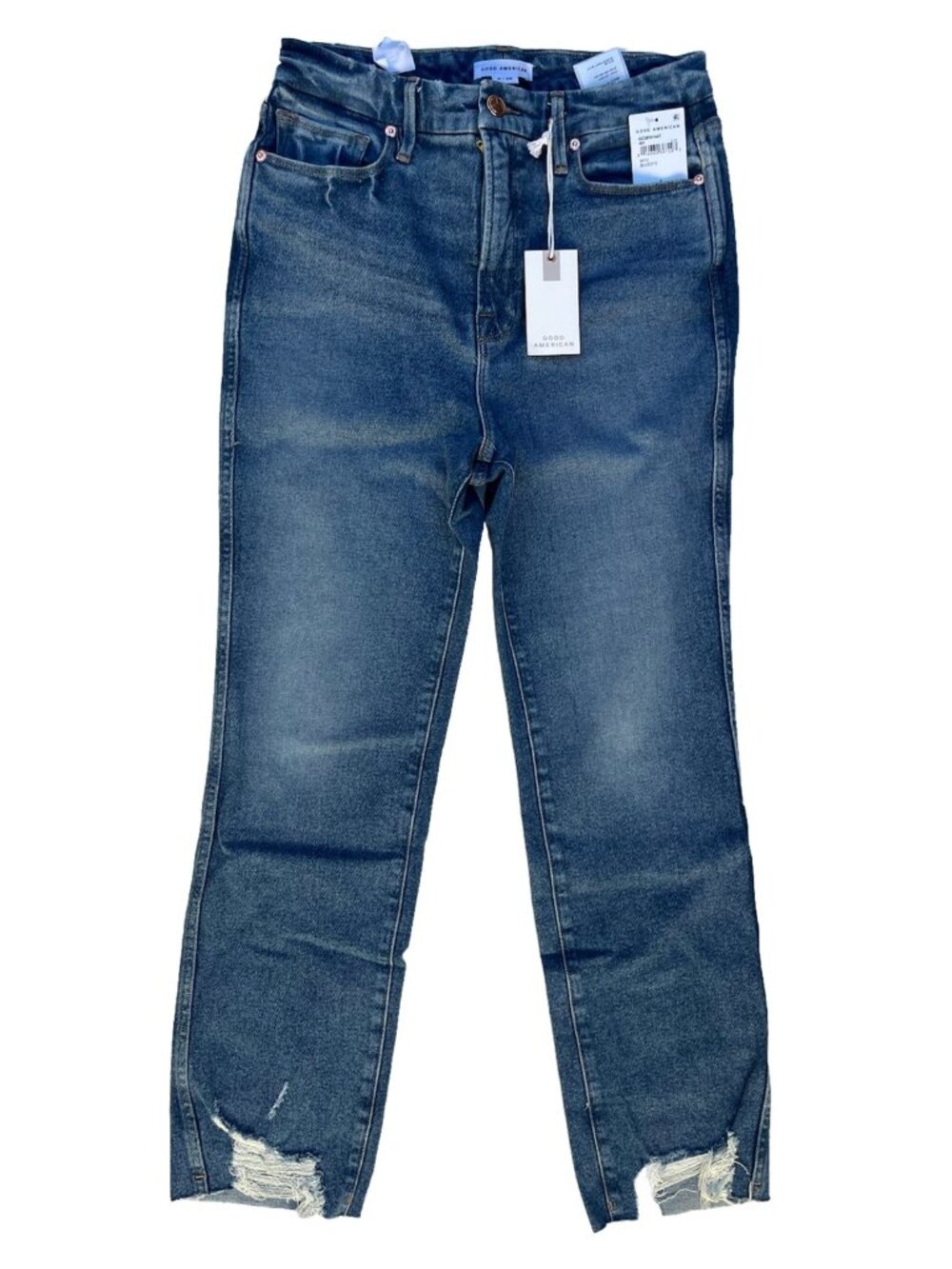 Good American Good Curve High Waist Frayed Straight Leg Jeans Blue 313 Size 6 NW - Picture 10 of 11